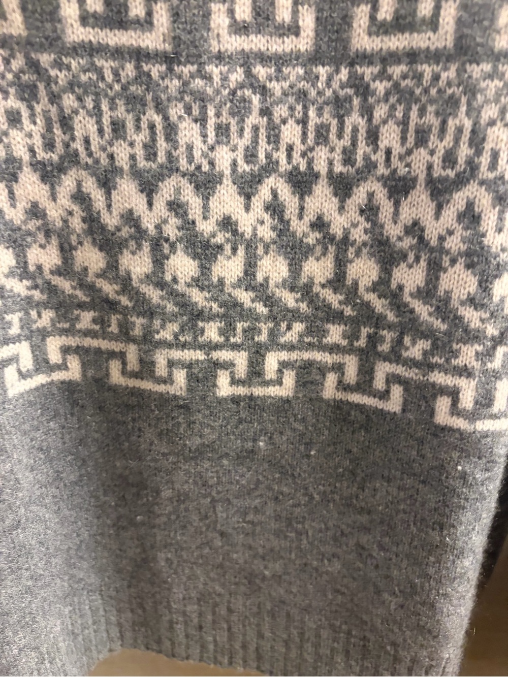 NakedCashmere Gray cashmere Crewneck Sweater with White Fair Isle Band - Picture 4 of 8